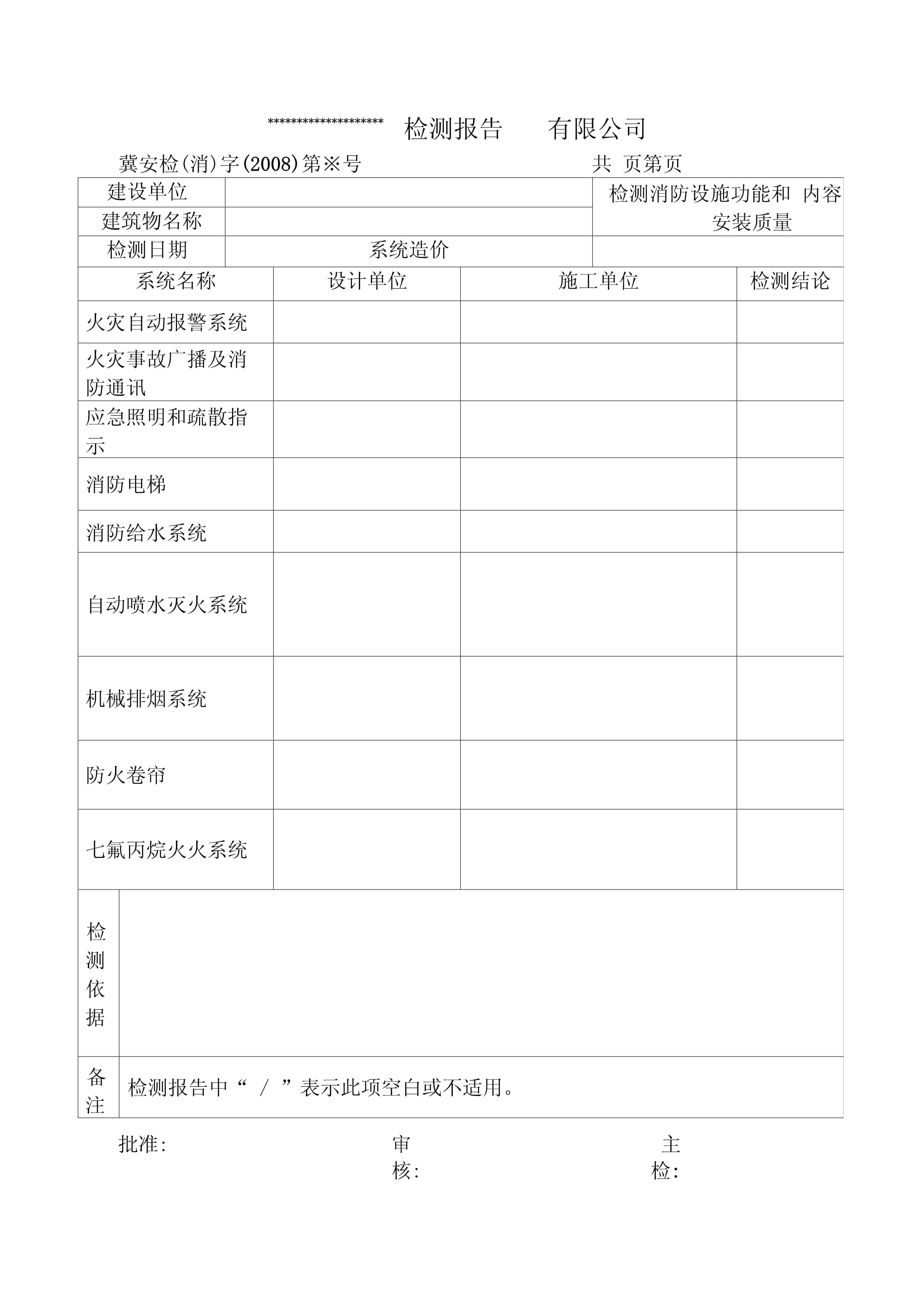 火災(zāi)消防檢測全表格模板